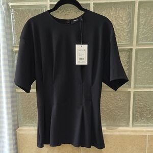 Theory Black Short Sleeve Corset Tee Precision Ponte Peplum Small